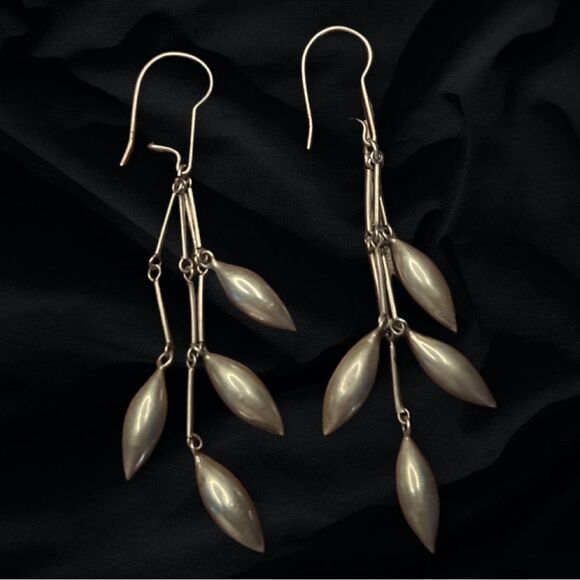 Vintage Boho Sterling Silver Hand Made Indian Drop Dangle Earrings 3.5” - Picture 5 of 6